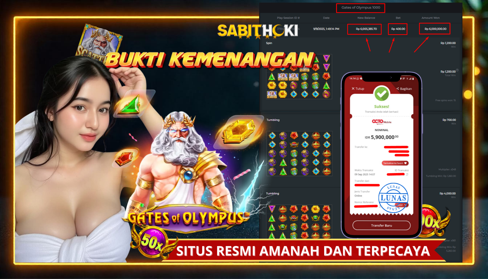 SELAMAT KEPADA MEMBER SETIA SABITHOKI YANG BERHASIL JACKPOT DI PERMAINAN GATES OLYMPUS